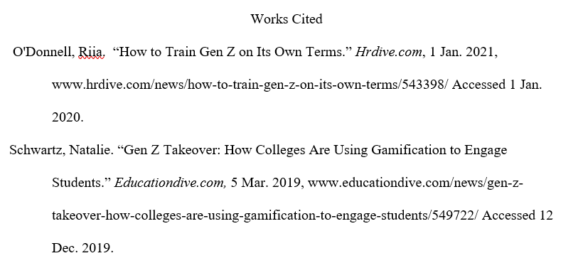 Works cited for formatting