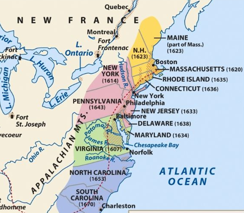 Map of the US colonies